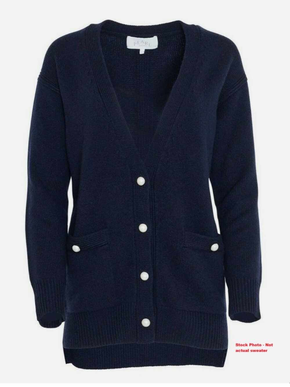 Classic Black Pearl-Button V-Neck Cardigan
